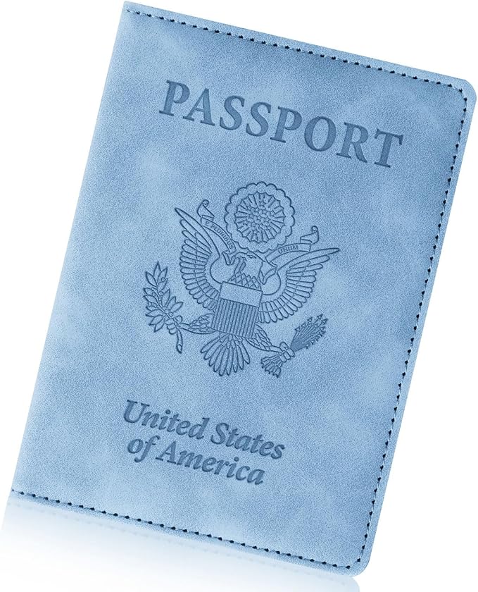 Passport Holder for Travel Essentials,RFID Blocking Passport Cover Wallet Card Case for Women and Men (Blue)