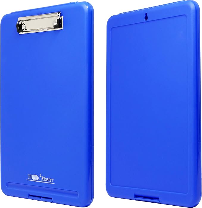 Think2Master [3 Pack] Blue Plastic Storage Clipboard. | 25% Heavier & Sturdier| Heavy Duty and Won’t Flex Like Other Brands (Compare The Weight). Storage Compartment Holds 150 Letter Sized Paper.
