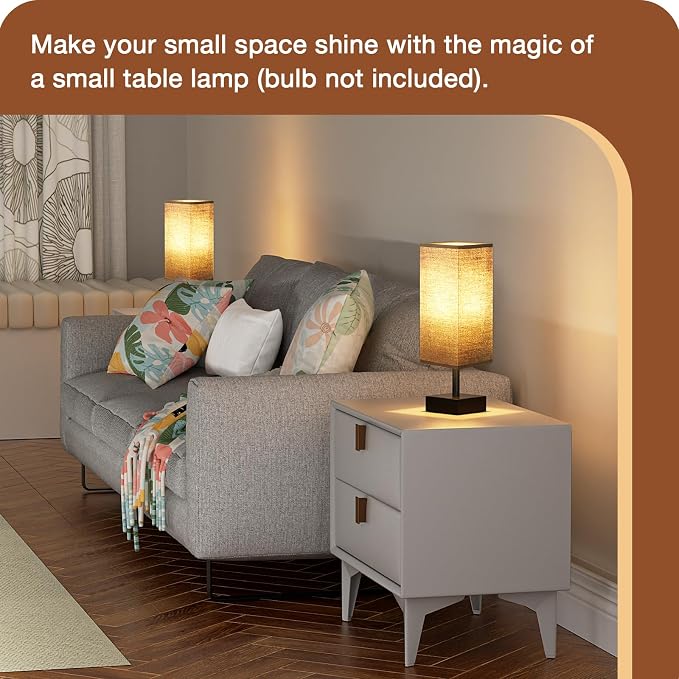 aooshine Small Bedside Table Lamp for Bedroom - Square Black Fabric Shade | Inline Rocker Switch, Corded Electric, Bulb Not Included, 12.8" Mini Table Lamp for Nightstand, Desk, Dorm, Office