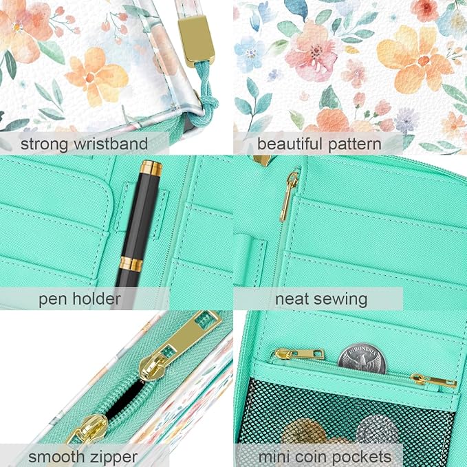 Family Passport Holder Wallet RFID Blocking Document Organizer | PU Leather Mulit-purpose Travel Wallet Credit Cards Case for Women Men,Watercoler Floral