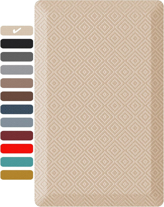 Ophanie Kitchen Mats for Floor, 3/4 inch Thick, Anti Fatigue Cushioned Mat, Kitchen Rugs, Waterproof, Comfort Ergonomic Standing Mat for Office, Home, Sink, 20x32 Beige Non-Slip Ridged Bottom