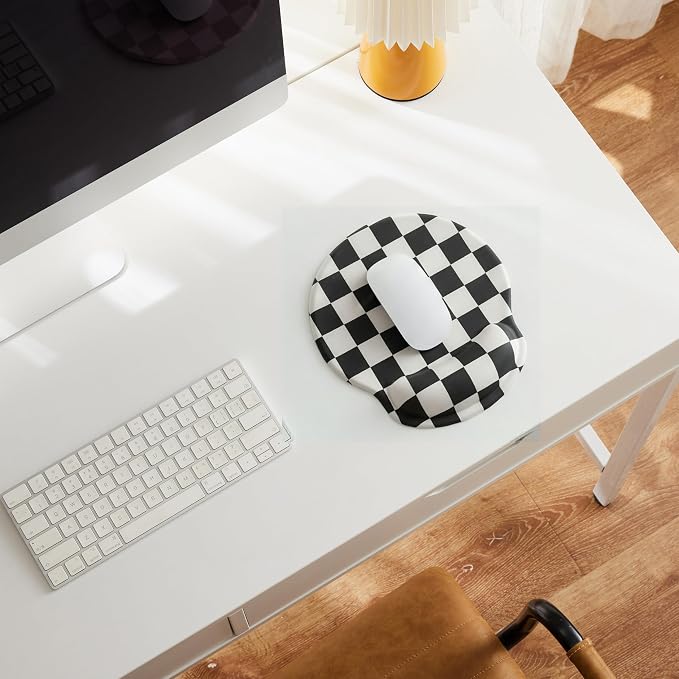 Ohocut Black White Checkered Mouse Pad with Gel Wrist Rest, Wrist Support, Ergonomic Desk Accessories for Women, Office Laptop Gaming Decor, Cute Aesthetic Check Design