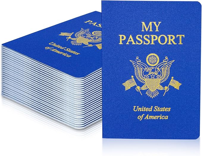 10 Pcs Blank Passport Notebook Blue Passport Book Fake Passport Travel Journal Sticker Collection Book for Kids School Projects World Travel Pretend Activity Party Favors, 5.51x3.9 Inch