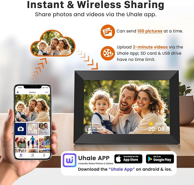 Uhale Digital Picture Frame WiFi 10.1 Inch, Electronic Photo Frames 1280 x 800 HD IPS Touch Screen, Auto Rotate, Slideshow, Share Photos/Videos from Phone Instantly
