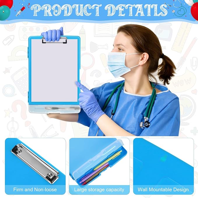 Crtiin 6 Pcs Colored Clipboard with Storage, 8.5 x 11 Inch Heavy Duty Plastic Nursing Clipboard Folder with Pen Holder A4 Medical Holder for Nurse Doctor Teacher Office, Organization (Simple Color)