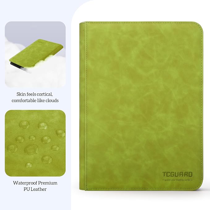 Trading Card Binder, 9 Side Loading Pocket Card Album Hold Up to 540 Cards, Zipper Binder for Cards Collection, TCG Card Holder for Game Card, Sports Card, Yugioh, MTG etc. (Apple Green)