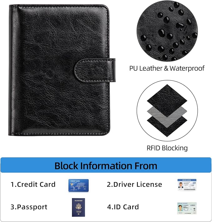 passport holder, passport cover, vaccine card holder, waterproof leather travel wallet with rfid blocking for men/women