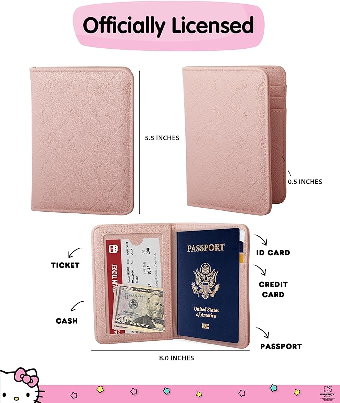 Hello Kitty Passport Holder for Travel Women Official License, Blush Pink | Passport Cover, Sanrio Gifts
