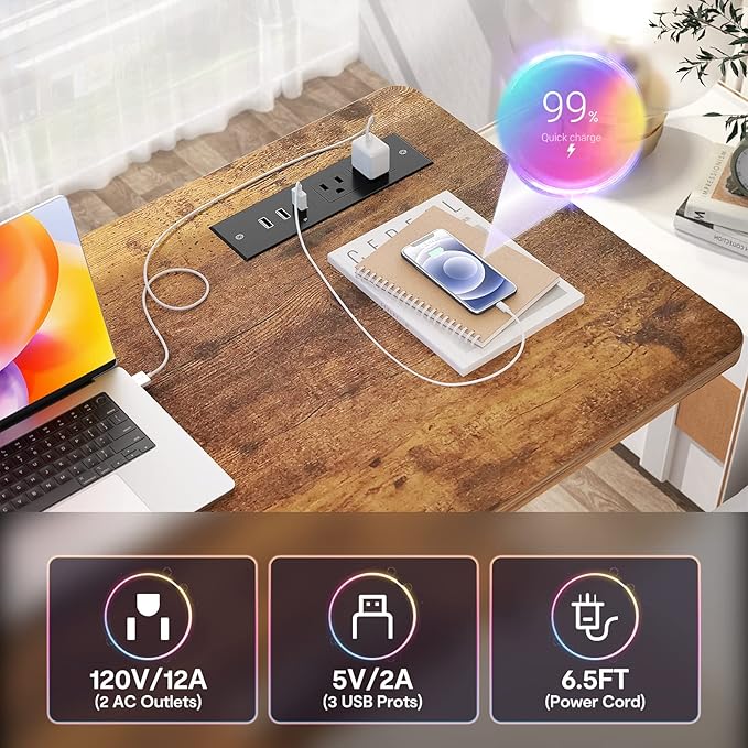 Armocity Height Adjustable Standing Desk with Power Outlets, 39" Manual Stand Up Desk with Storage Shelves Small Mobile Rolling Computer Desk Portable Laptop Table with Wheels for Home Office, Rustic