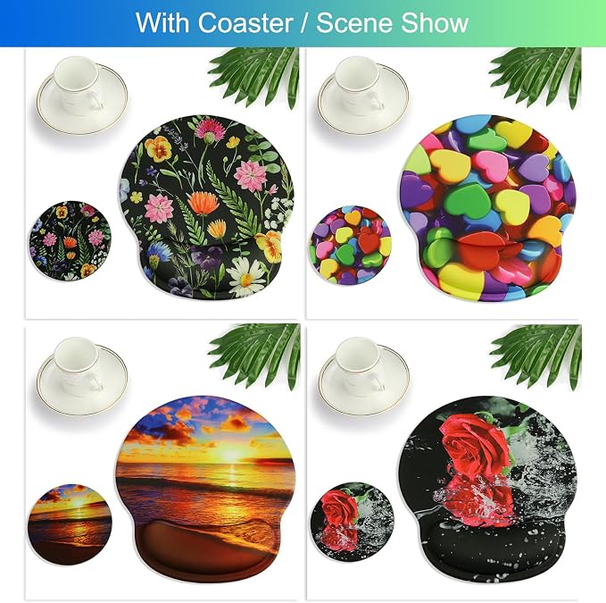 Ergonomic Mouse Pad with Wrist Support Rest,Large Mousepad Gel Wrist Rest, with Coaster Non-Slip & Pain Relief for Computer, Desk, Home&Office-Sunset Beach | Big Mousepad With Coaster Non-slip & Pain Relief for Computer, Home&Office Desk Decor