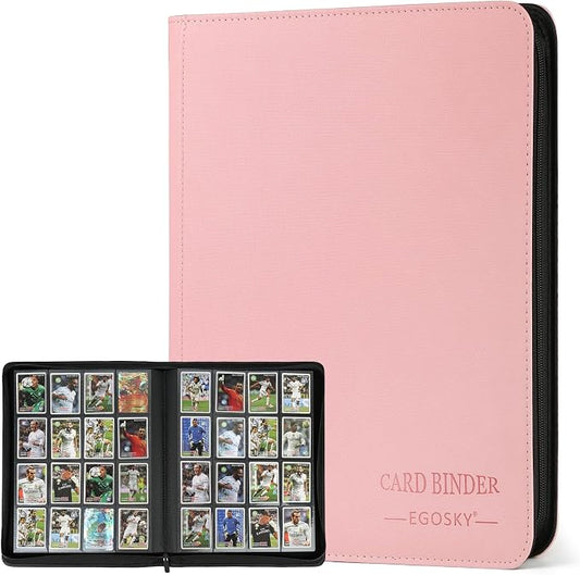 16-Pocket Business Card Binder holds 1024 Cards, Premium Diamond PU Leather Name Card Holder Organizer with Zipper, Black Sleeves Side Loading Card Book for Collectors & Office(pink)