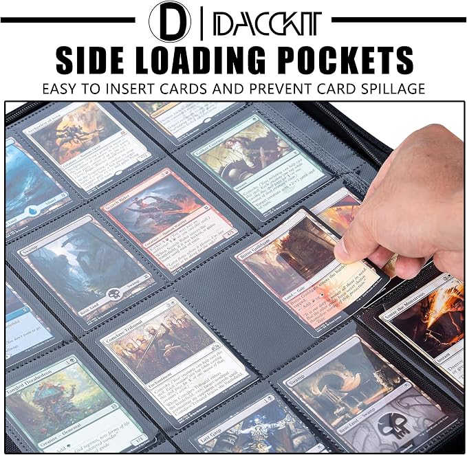 D DACCKIT Card Binder 16 Pocket - Fits 1024 Cards，4X4 Ringless Card Album with Sleeves for Trading Cards & Sports Cards（Model A，Blackish Green）