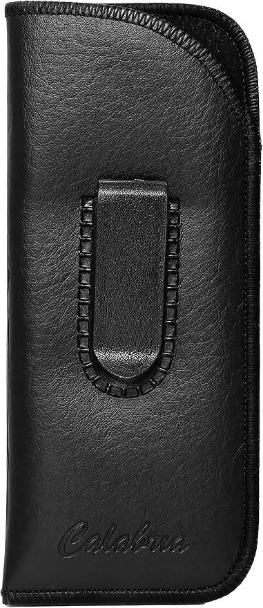 Calabria Slim Eye Glasses Case w/Clip Soft PU Leather Black Men Women Eyeglasses Pouch Slip-In Eyewear Holder Sunglass Bag