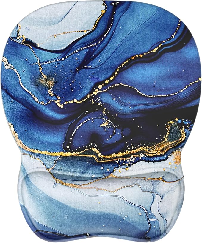 MROCO Ergonomic Mouse Pad with Gel Wrist Rest, 9.4 x 8.1 in, Blue Marble | Ergonomic Shape Design, Multiple Pattern Options, Gel Wrist Comfort, Smooth Lycra Surface, Non-Slip PU Base
