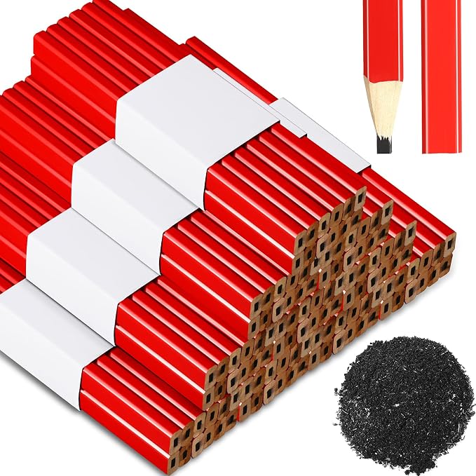 120 Pcs Carpenter Pencils Bulk Construction Plan Medium Hard Natural Wood Cased Quality Flat Wood Octagonal Red Hard Black Pencils for Woodworking Marking