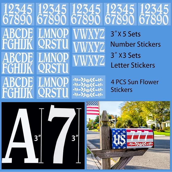 Reflective Mailbox Numbers Stickers for Outside,132 Pcs 3" Self Adhesive Letter and Number Stickers for Address Mailbox,White Vinyl Waterproof Stick on Address House Decals for House Sign Door Cars