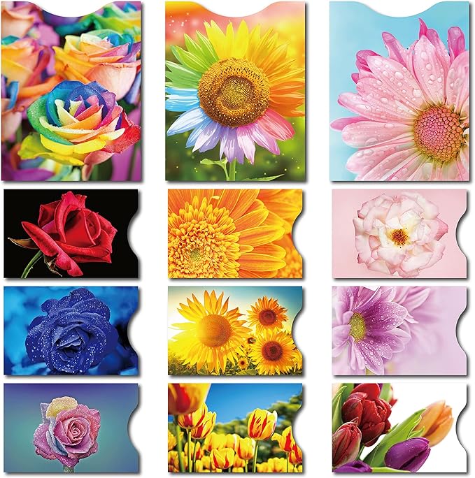 CARSLIFE RFID Blocking Sleeves (9 Credit Card & 3 Passport Sleeves) - Anti RFID Identity Theft Protection, Beautiful Flowers Design