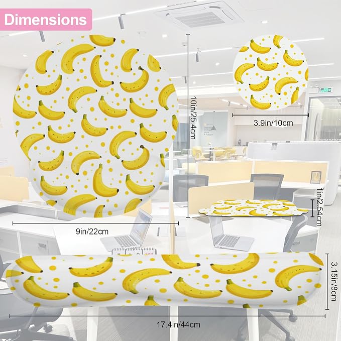 Cute Banana Mouse Pad with Wrist Rest Set, 3-in-1 Wrist Support Mousepad Set, Gaming Mat Pad with Anti-Skid Base,Ergonomic Memory Foam Mouse Pad Set for Women, Office, Typing, Gaming