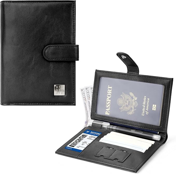 Veki Passport Holder for Travel, RFID Blocking Passport Cover, Black | Passport Wallet, RFID Blocking, PU Leather, Durable Passport Case with Card Holder, Pen Slot, Travel Essentials for Women Men