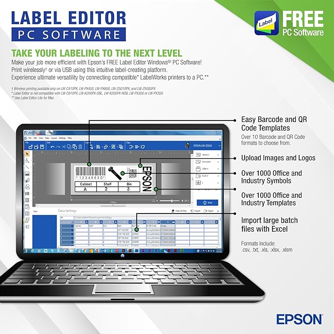 LABELWORKS Epson LW-Z5010PX Industrial Label Maker - Complete Printer Kit with Accessories, PX 147' Bulk Label Rolls, Desktop Printer