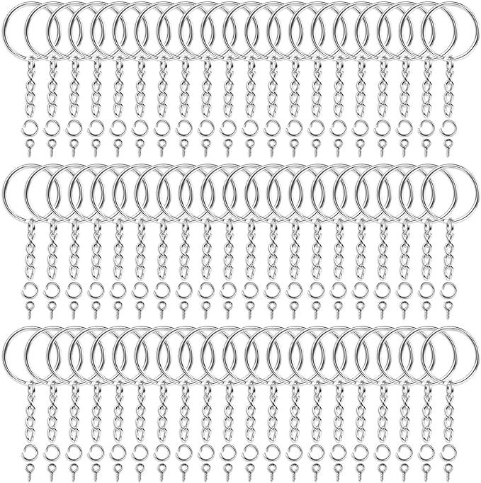 Audab 360Pcs Keychain Bulk, 120Pcs Keychain Rings with Chain and Open Jump Ring with Screw Eye Pins for Crafts and Jewelry Making
