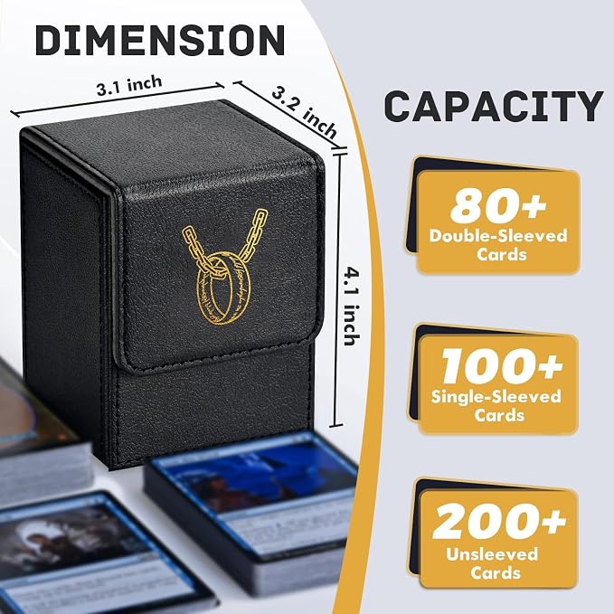 ZLCA Card Deck Box for MTG with 2 Dividers, Card Storage Box Fits 100+ Single Sleeved, PU Leather TCG Deck Case Holder for Magic Commander Yugioh (Black,Ring)