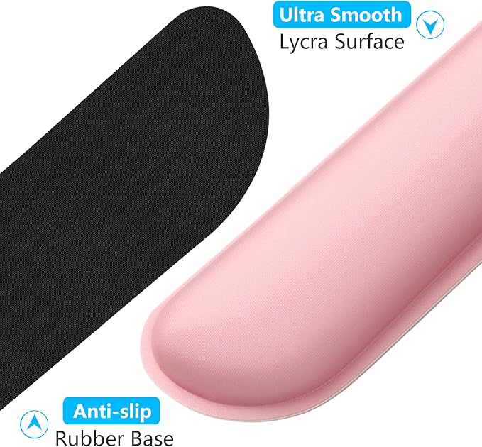 Dapesuom Enlarge Keyboard Wrist Rest, Memory Foam Wrist Cushion for Desk Mats Support, Cute Typing Pain Relief Keyboard Mouse Pad Rests Set with Non-Slip Base for Gaming Laptop Office, Rose Pink