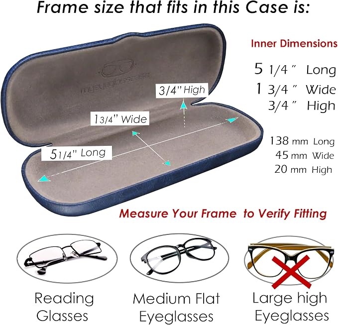 MyEyeglassCase Men Small Glasses case - Eyeglasses Hard Shell Holder Pouch & Cloth-Reading Slim & Narrow Case Heavy Duty