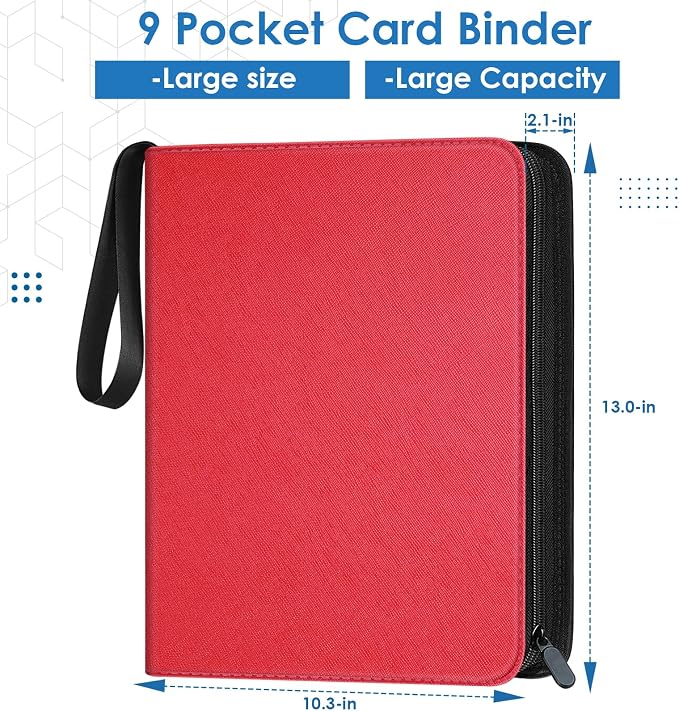 900 Pockets Card Binder, Trading Card 9 Pocket Durable Card Holder Album, Baseball Card Protectors for MTC,TCG, Game Cards, Sports Cards (Red)