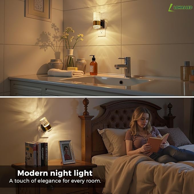 L LOHAS LED Night Light, Modern Night Lights Plug into Wall, 2 Pack 3000K Soft Warm 0-100LM Adjustable Nightlights,Automatic Nightlights Plug in with Dusk to Dawn Sensor for Room Bathroom Hallway