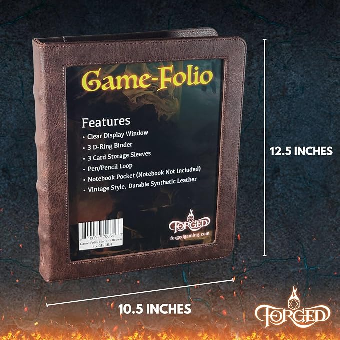 Forged Dice Co. Game-Folio PU Leather Portfolio Binder - Gaming Binder for DND Character Sheets with DND Spell Cards Organizer and Clear Front Pocket - Compatible with Dungeons and Dragons RPG - Green