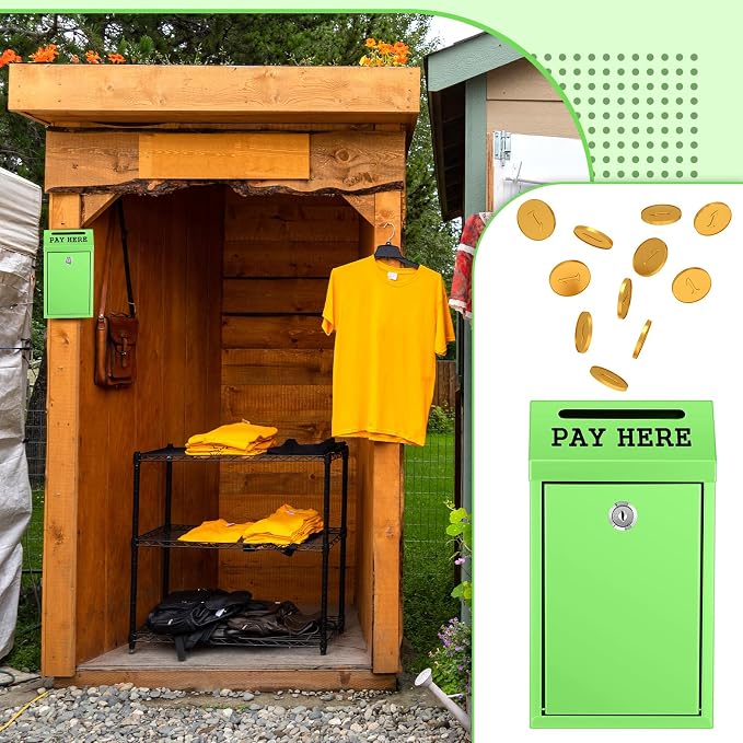 Yaocom Safe Metal Cash Box for Farm Stand – Money Drop and Secure Donation Collection, Wall Mount Lockable Unit with Pre Drilled Holes for Outdoor Self Serve(Grass Green,10.2 x 5.7 x 2.8 Inch)
