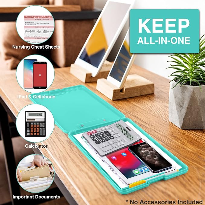 Sooez Clipboard with Storage, Plastic Nursing Clip Board, 8.5" x 11", Work | Sturdy Clipboards Foldable, Cute Hanging Clip Board Case, Teacher, Classroom Must Haves, Office School Supplies, Women & Men