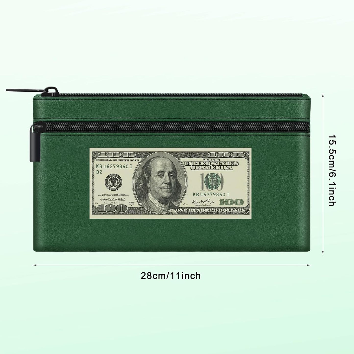 HAUTOCO 4 Pack Money Bag with Zipper 11x6.1 inch Money Pouch with Lined PU Leather Bank Bag Two Pockets Utility Wallet for Cash Check Receipt Coins Cosmetics, Multicolor