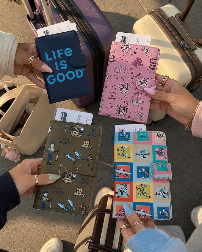 Life is Good Travel Passport Cover, Card Slots, Snap Closure | Slim Design, Card Slots, Snap Closure, Fits Neatly in a Purse or Backpack, Keeps Documents and Boarding Pass Organized