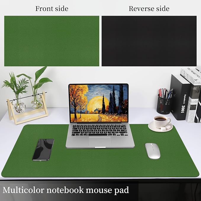 Leather Desk Pad Mat, Green Desk Mat, 31.5" x 15.7" | Non-slip and Waterproof Computer Mat, Large Desk Protector for Office/Home, Desk Accessories