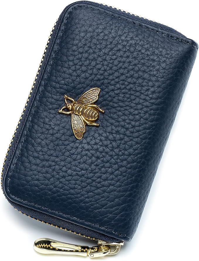 imeetu RFID Credit Card Holder, Small Card Wallet Women, Leather Card Case | Genuine Leather Women's Card & id Cases, Change Coin Purse with Zipper Keychain id Window, 20 Colors & 3 Styles, Daily, Gifts