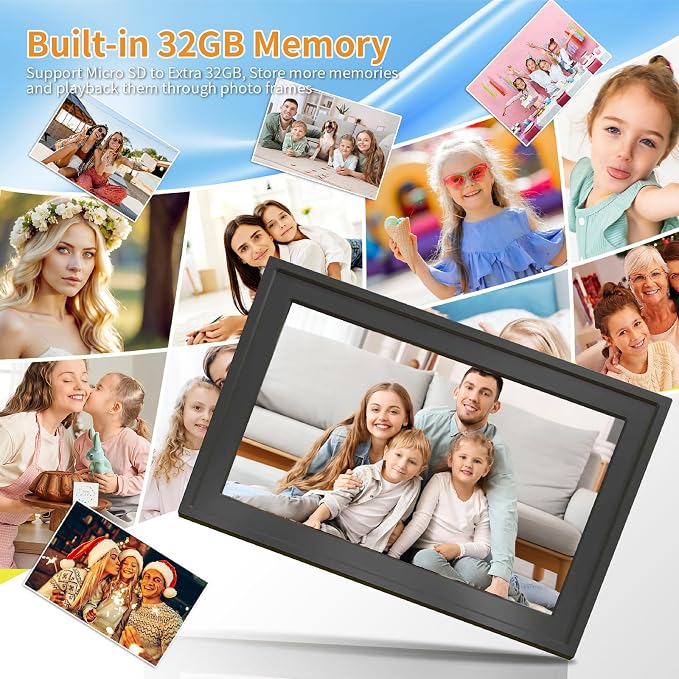 Digital Photo Frame 10.1IN Wi-Fi Picture Frame Electronic with 32GB Storage IPS Display, Easy Setup to Share Photos or Videos by Frameo App Anywhere Anytime