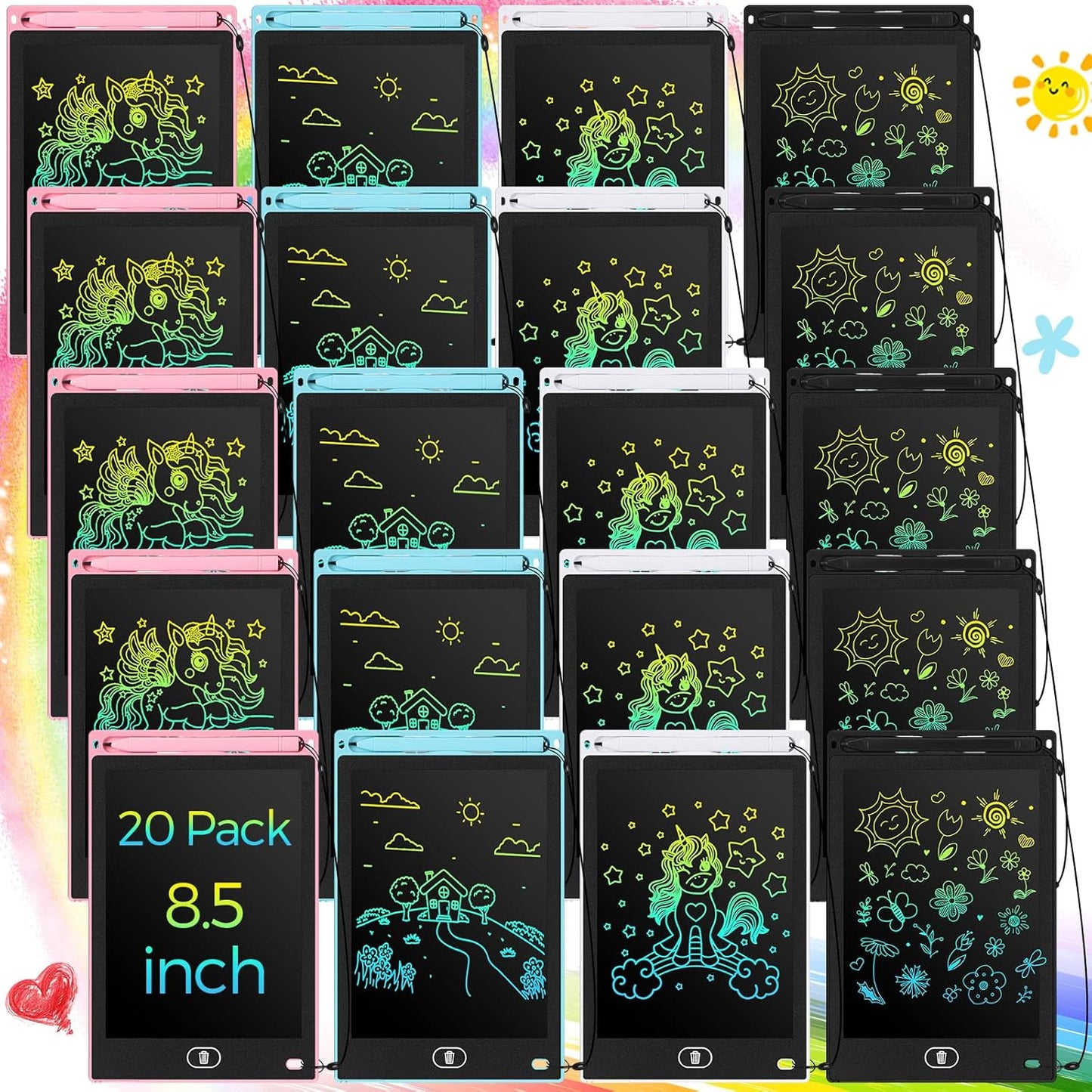 Zhehao 20 Pack LCD Writing Board for Kids, 8.5 Inches Doodle Reusable Screen Drawing Pad Erasable Painting Pads Educational Toy for 3-8 Years(Cute Color)