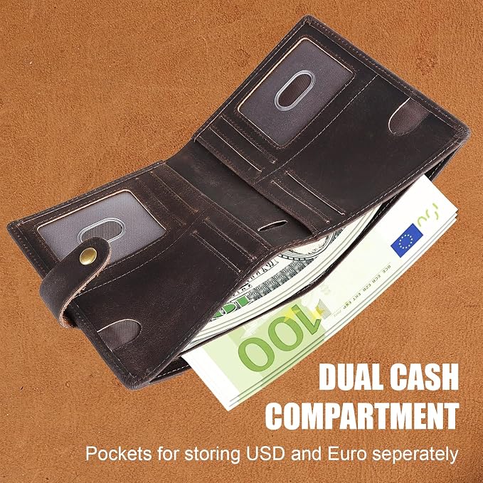 Vitus Full Grain Leather Passport Wallet, Travel Document Organizer with RFID Blocking, Dual Passport Slots, Multiple Card Holders, AirTag Compatible, a 60-Page Travel Notebook & Pen Included