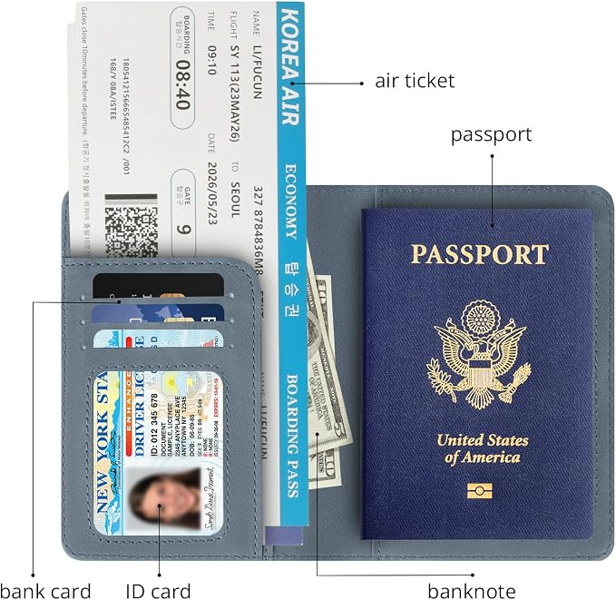 Passport Holder for Travel Essentials,RFID Blocking Passport Cover Wallet Card Case for Women and Men (Navy Gray)