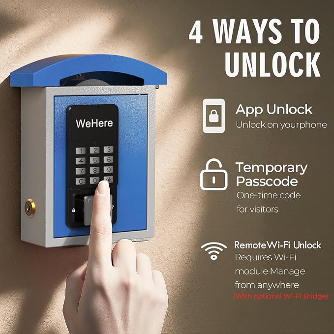 WeHere Key Lock Box Wall Mount with Key Drop Slot, Smart Digital Lockbox, OTP/APP Bluetooth/Wi-Fi/Fixed Code/Key Unlock, Key Safe Security Storage for House Outside, Realty Business, Apartment, Store