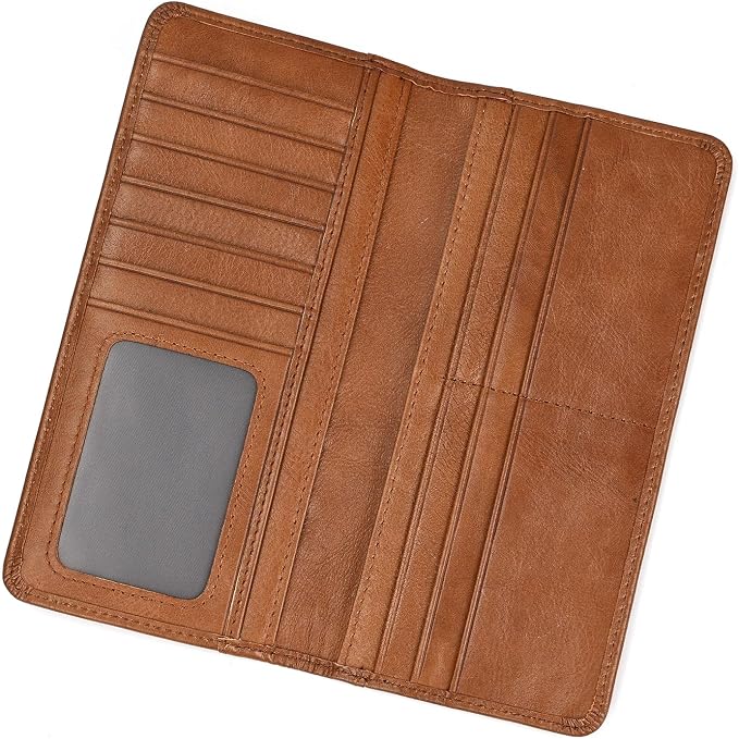 Genuine Leather Long Wallet for Men, Large Capacity Purse Clutch Bag Handbag Checkbook Cash Credit Cards Phone Holder | Large Capacity