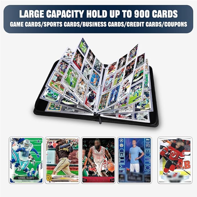 Sports Card Binder 9 Pocket Trading Card Binder 900 Pockets Double Sided Pockets Football Card Binder for Baseball Basketball Hockey Card Game Card and Other TCG Collection Storage Album