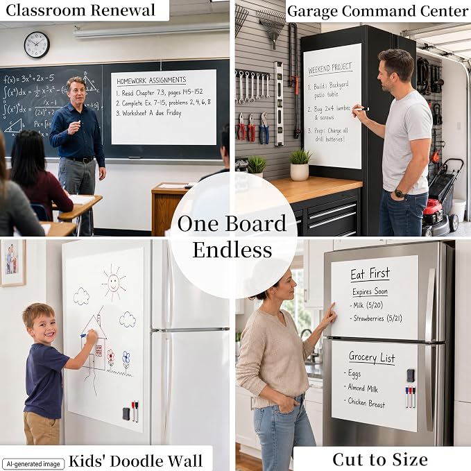 Magnetic Whiteboard Sheet for Freezer: Large Food Inventory Tracker | Oversized Cut-to-Fit Dry Erase Surface for Bulk Groceries - 36" x 24" Fridge Organizer Covers Old Appliance Surfaces