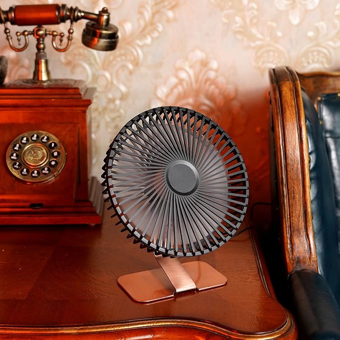 SLENPET 6-inch USB Small Desk Fan, 4 Speeds, Powerful Desktop Table Fan | Ultra-quiet, 90° Adjustment for Better Cooling, Portable Mini Personal Fan for Home Office, Metal Base, Bronze