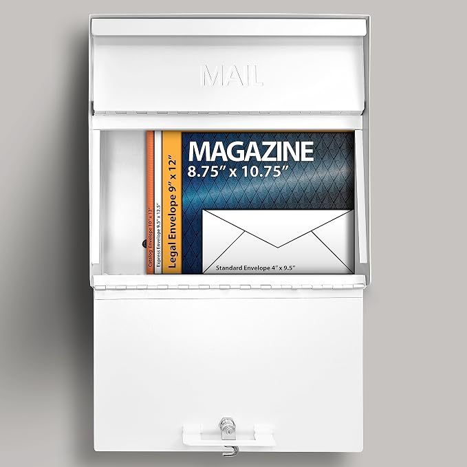 Mail Boss 7169 Metro Locking Security Wall Mount Mailbox, Alpine White