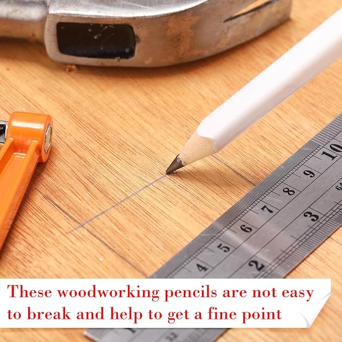Fainne 48 Pack Jumbo Carpenter Pencils Woodworking Marking with Black Core Thick Flat Construction Pencils for Woodworkers Framers DIY Projects and Contractors(White)