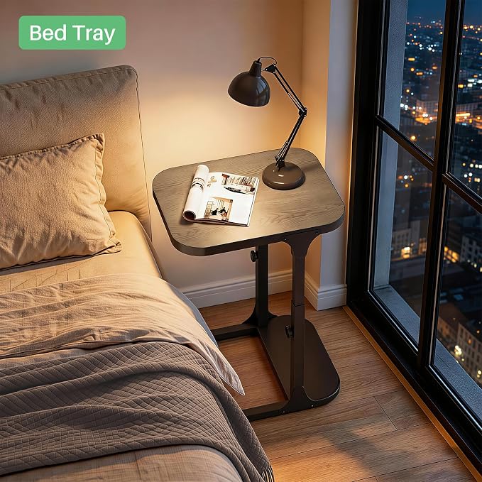 Kitstorack Height Adjustable End Table 2 Pack, Small Side Table for Couch, Sofa Table with Metal Frame for Living Room, Bedroom, Bedside C Shaped Table,Greige