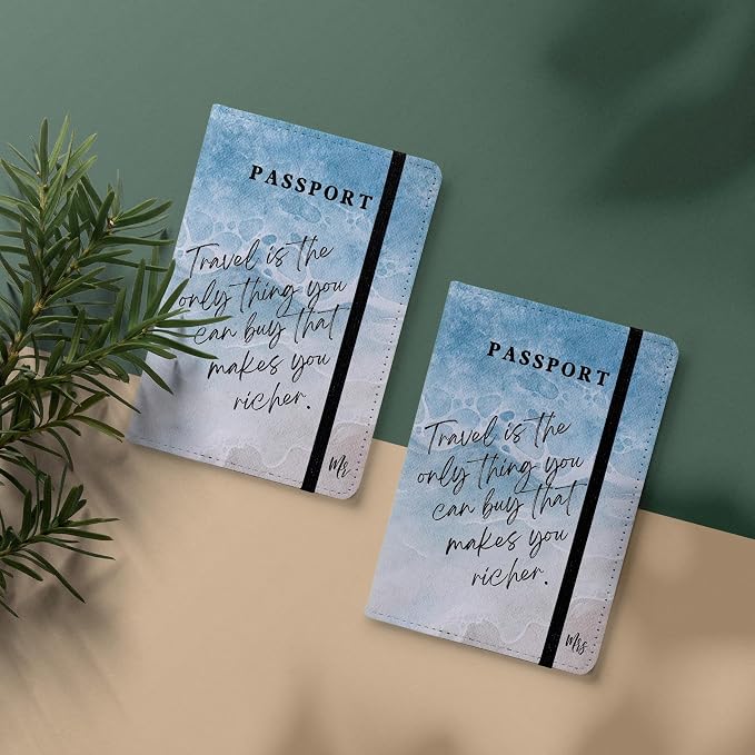Passport Book Holder,Passport Wallet for Men Mr and Mrs Passport Holder for Women Passport Cover World Map Passport Case for Couples Christmas Traveling Passport Book Protector 2PCS